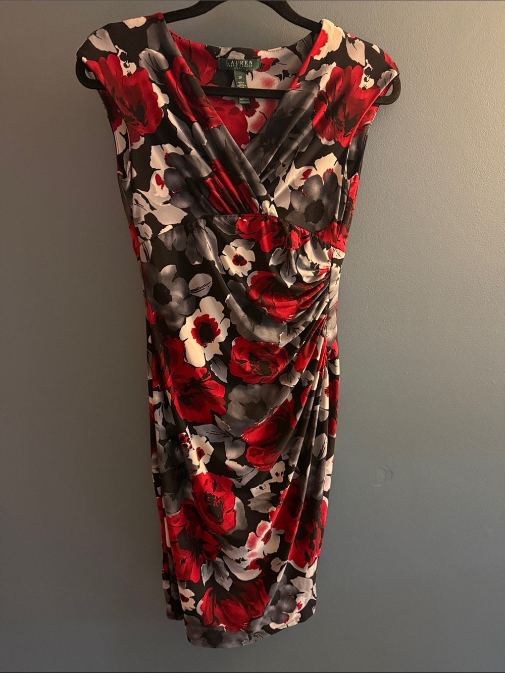 Lauren Ralph Lauren green label red floral sleeveless cocktail dress sz 2P